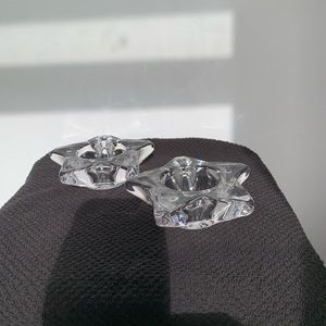 Glass candle holder, holds tall tea candles.